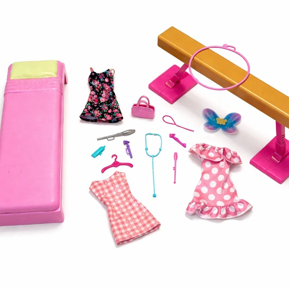 Barbie Accessories Bundle Bed Balance Beam Clothes